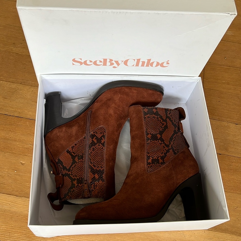 NEVER BEEN WORN SeeByChloe brown/black leather and snakeskin boots